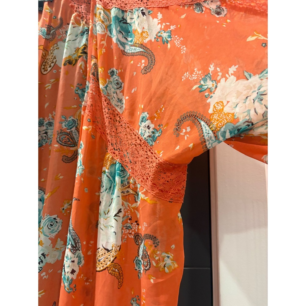 Torrid Orange‎ Floral Paisley Crochet Lace Trim Kimono Cardigan Plus Size 1/2 - Picture 4 of 6